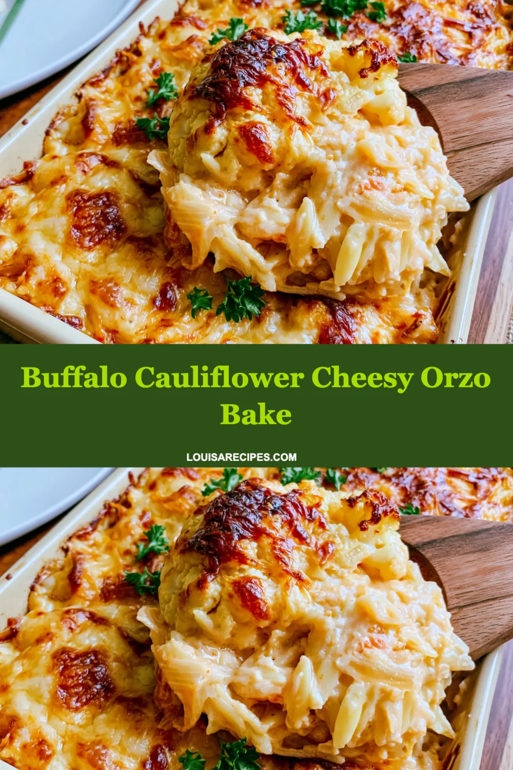 Irresistible Buffalo Cauliflower Cheesy Orzo Bake Recipe for Cozy Comfort Food Lovers!