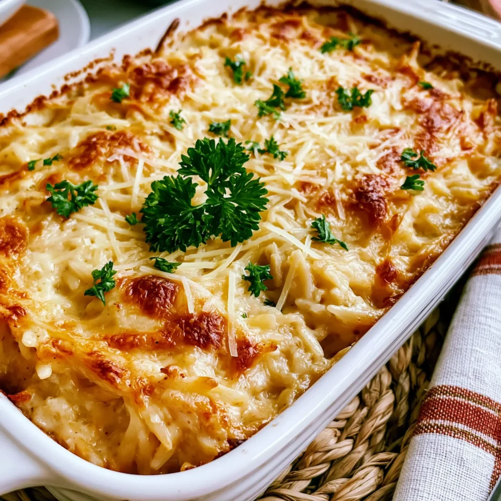 Creamy Garlic Parmesan Baked Orzo Recipe