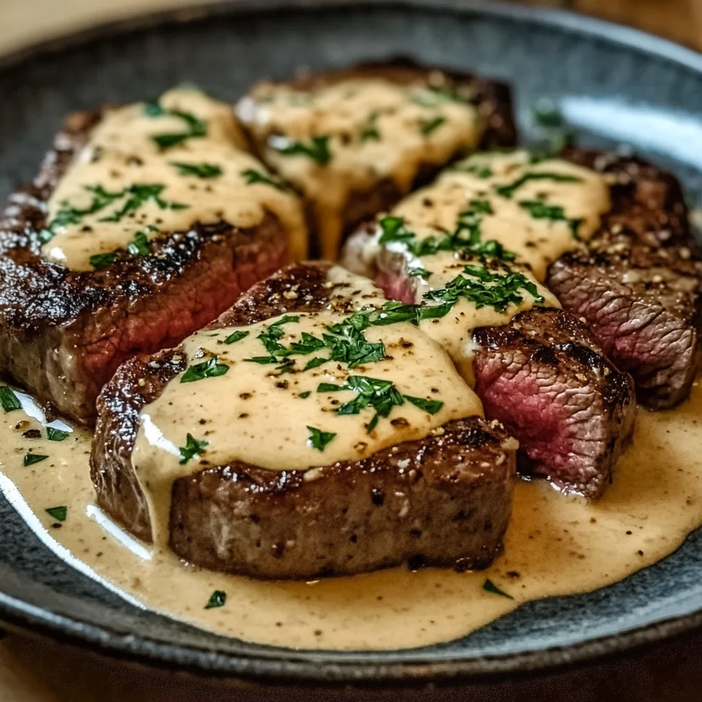 Juicy Steak with Creamy Garlic Sauce Recipe