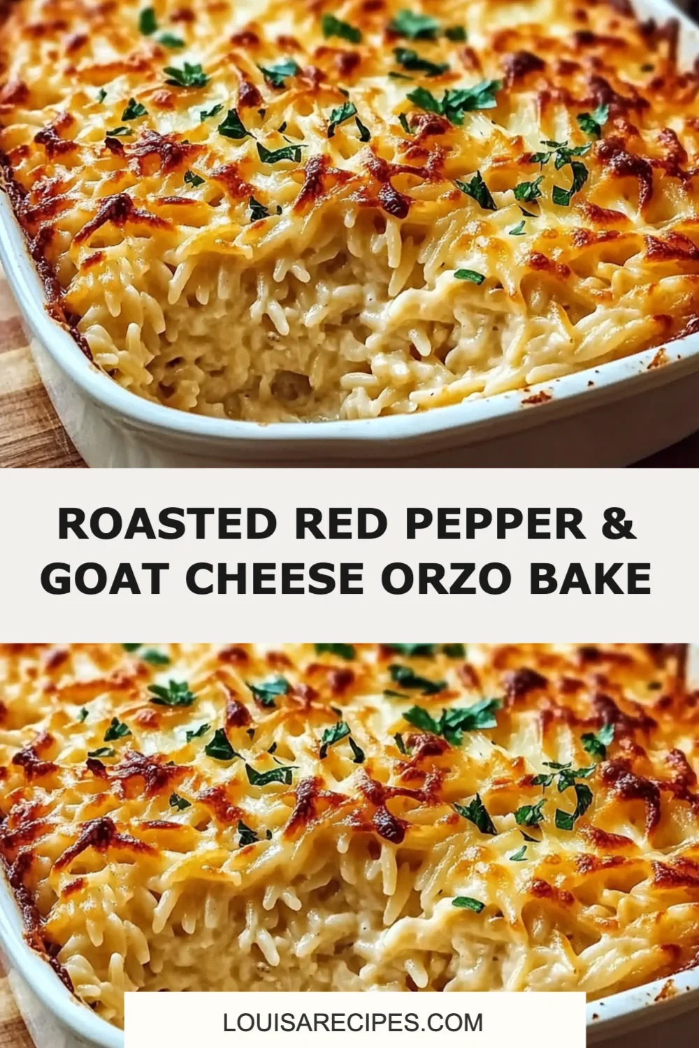 Roasted Red Pepper & Goat Cheese Orzo Bake Recipe