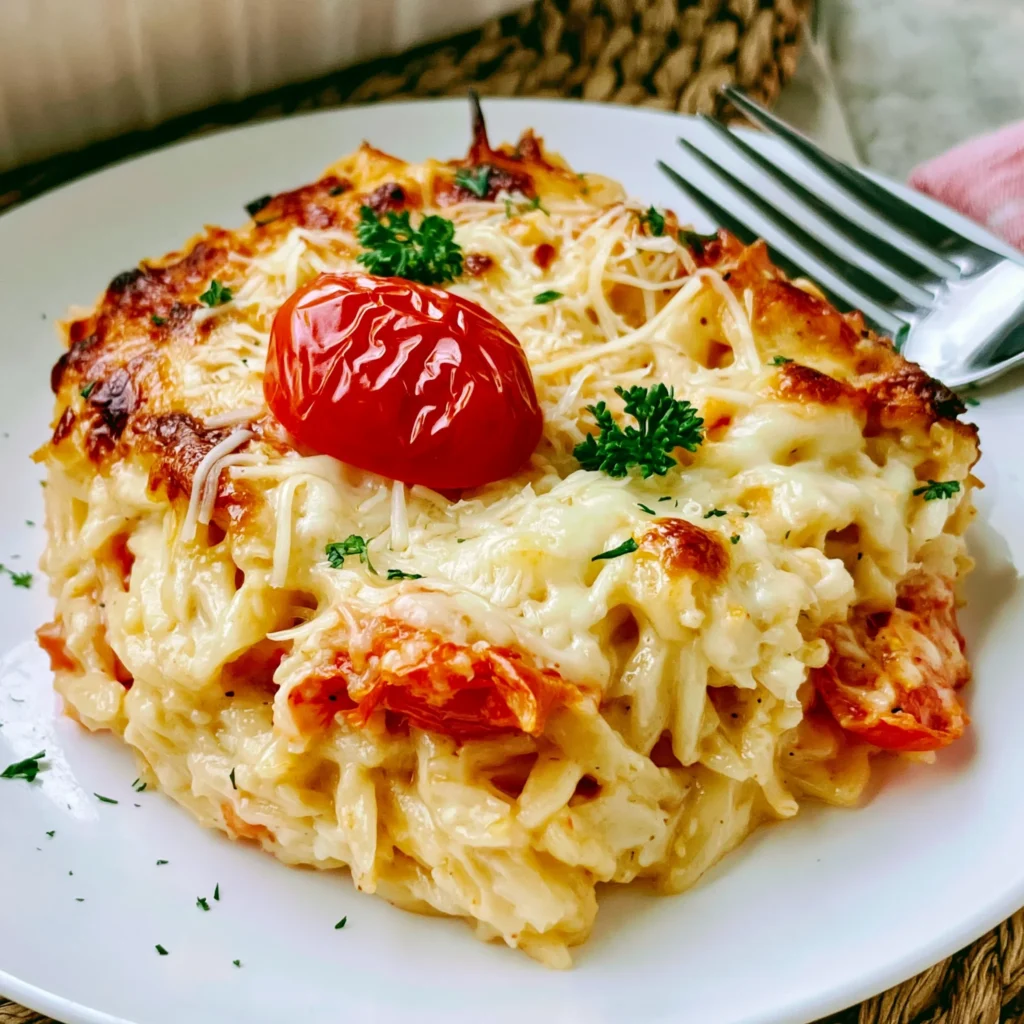 Roasted Red Pepper & Goat Cheese Orzo Bake Recipe