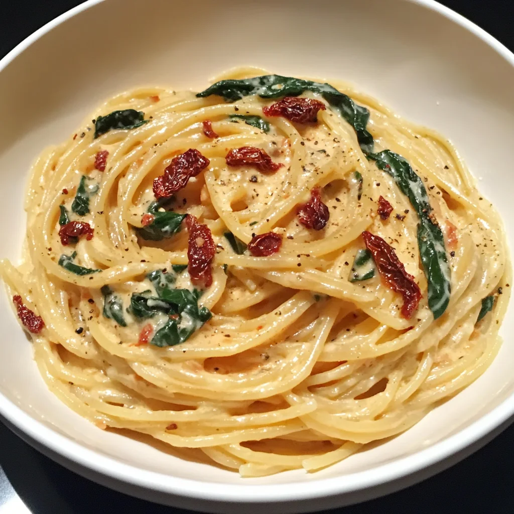 Spaghetti and Spinach with Sun-Dried Tomato Cream Sauce Recipe