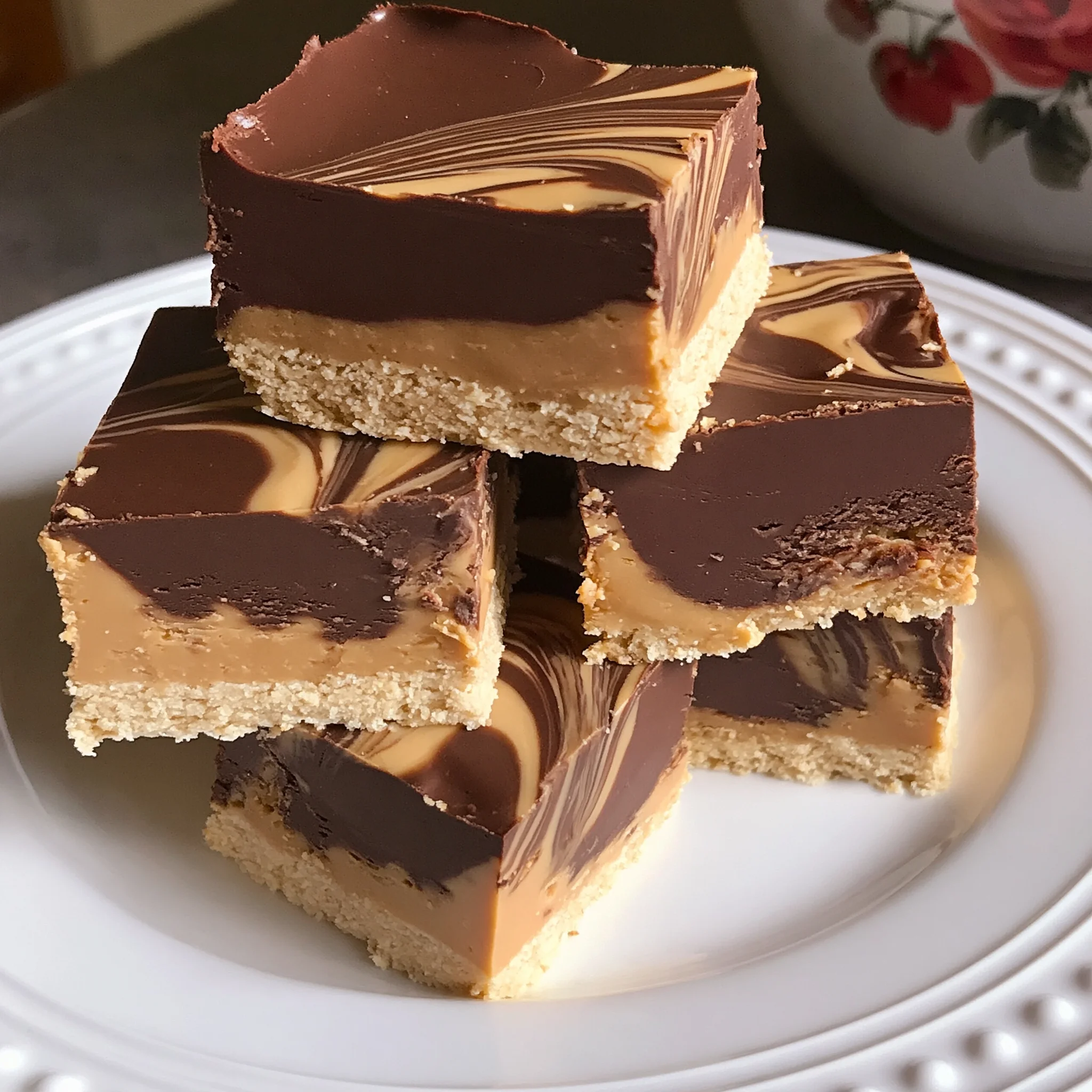 White Chocolate Marbled Buckeye Bars Recipe (No Bake!)