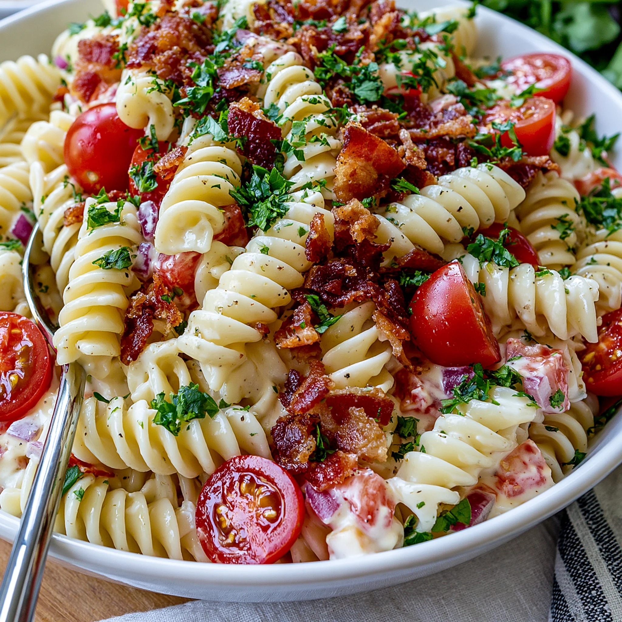 Creamy Pasta Salad with Crispy Bacon and Fresh Herbs Recipe