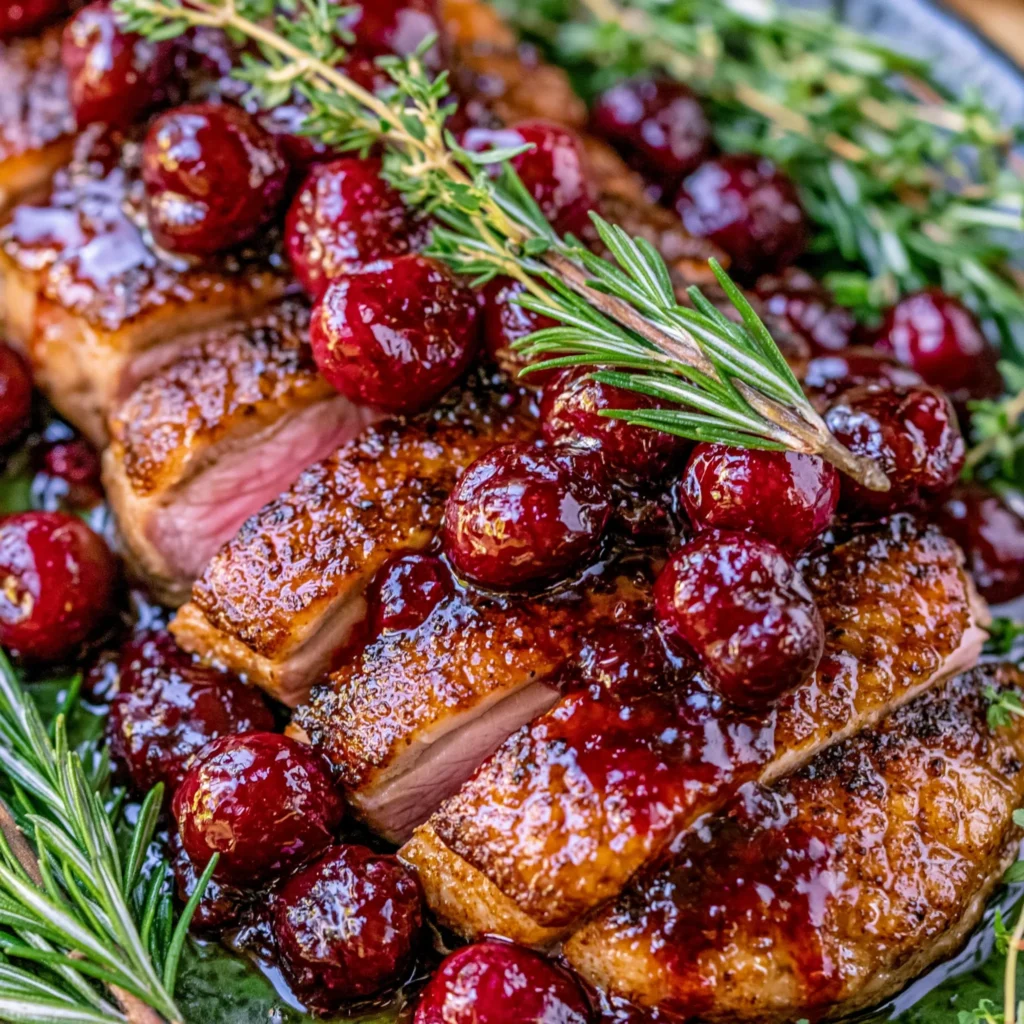 Crispy Cast Iron Seared Duck Breast Recipe with Easy Cherry Pan Sauce