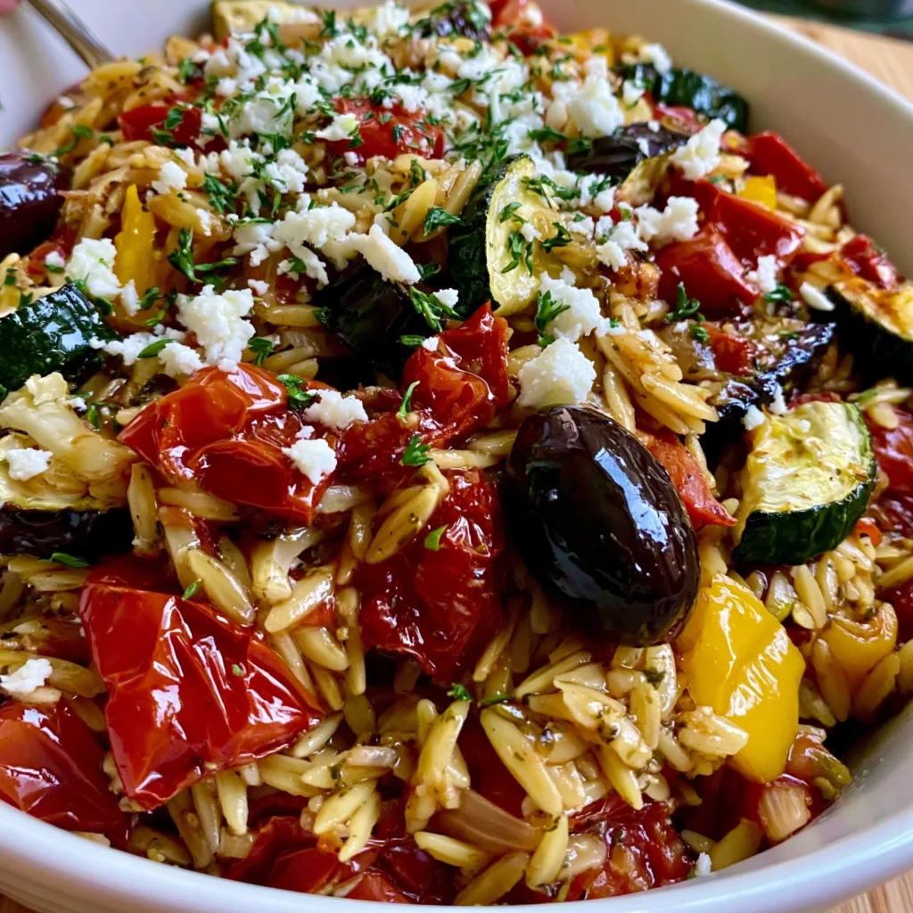 Mediterranean Roasted Vegetable Orzo Recipe with Feta and Herbs