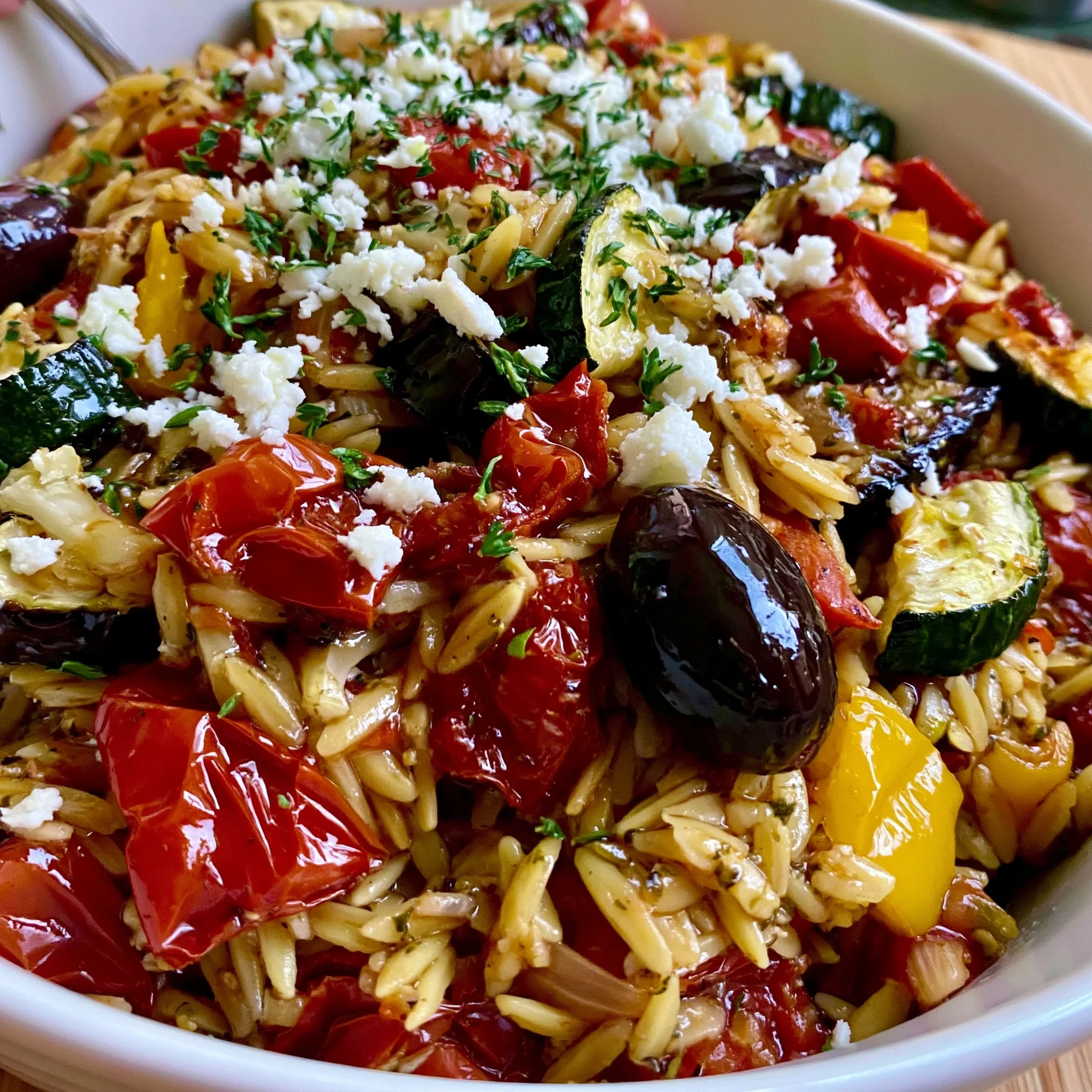 Mediterranean Roasted Vegetable Orzo Recipe with Feta and Herbs