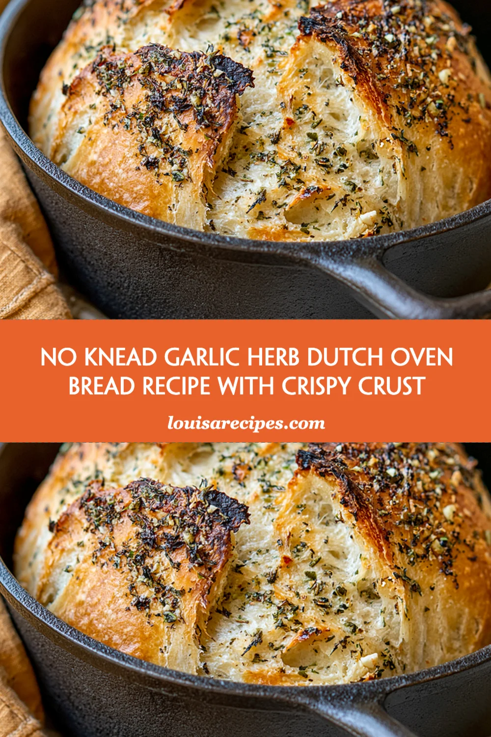 No Knead Garlic Herb Dutch Oven Bread with Crispy Crust - Easy Recipe You Must Try!