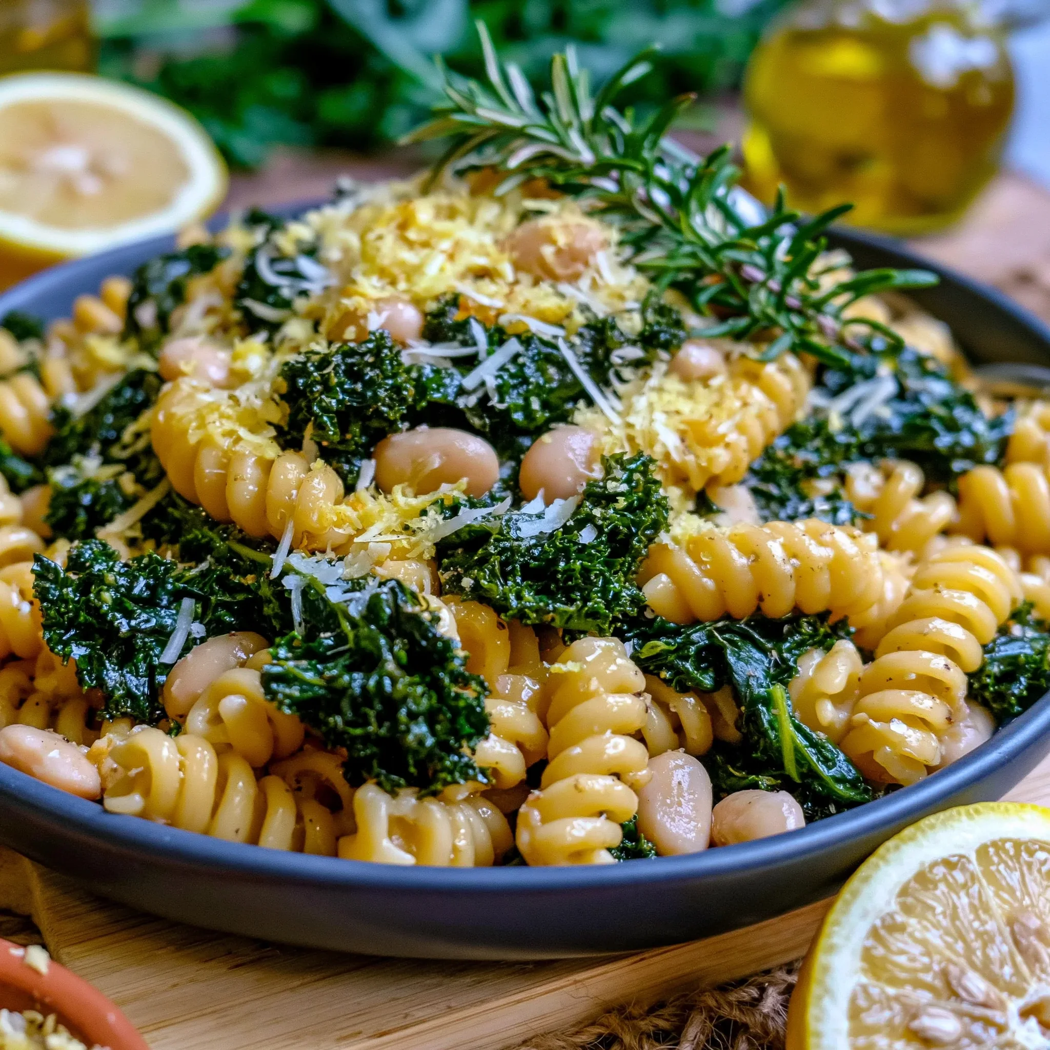 One-Pot Garlic Butter Pasta with White Beans and Kale Recipe