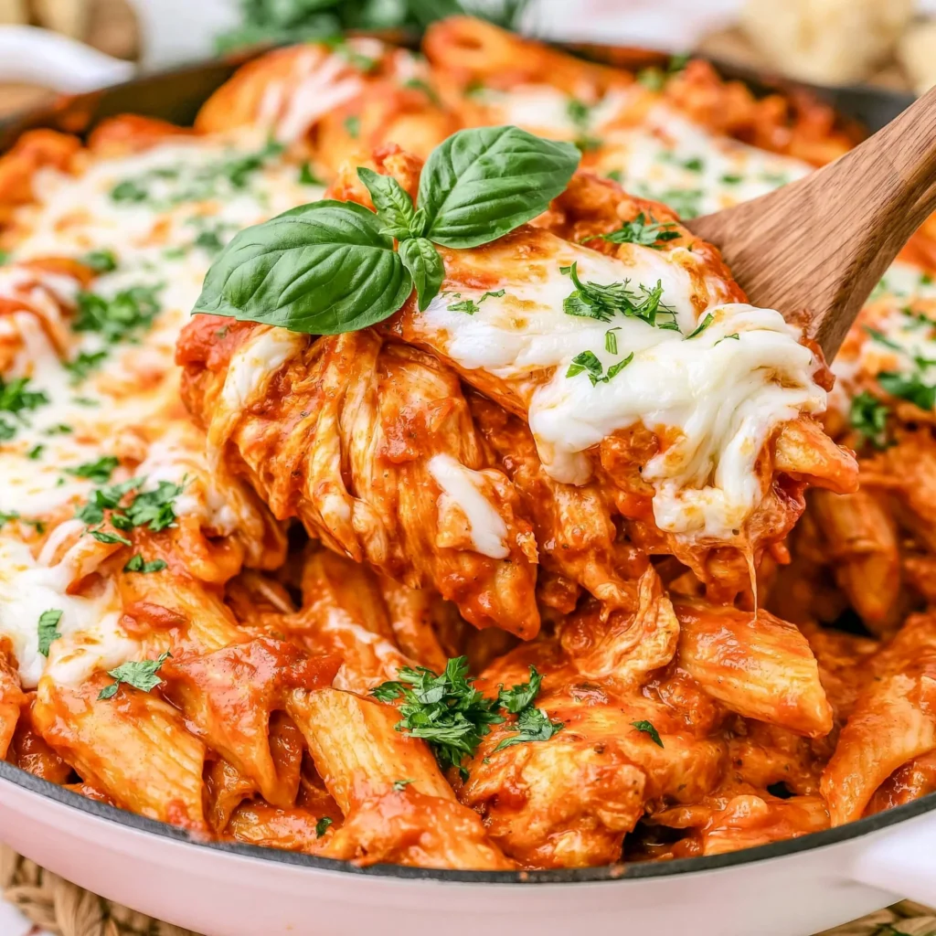 One-Pan Chicken Parmesan Pasta Skillet Recipe