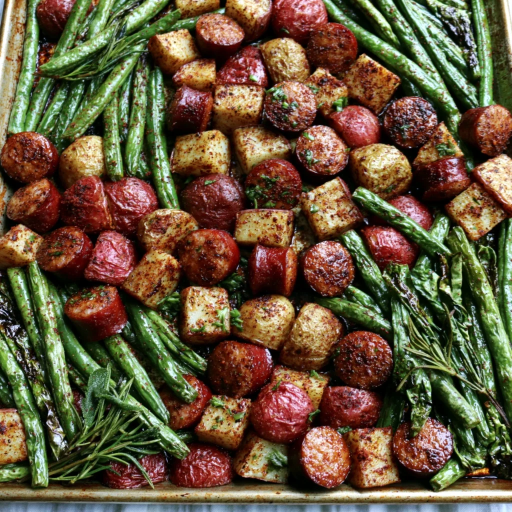 One Pan Sausage and Potatoes with Blistered Green Beans Recipe