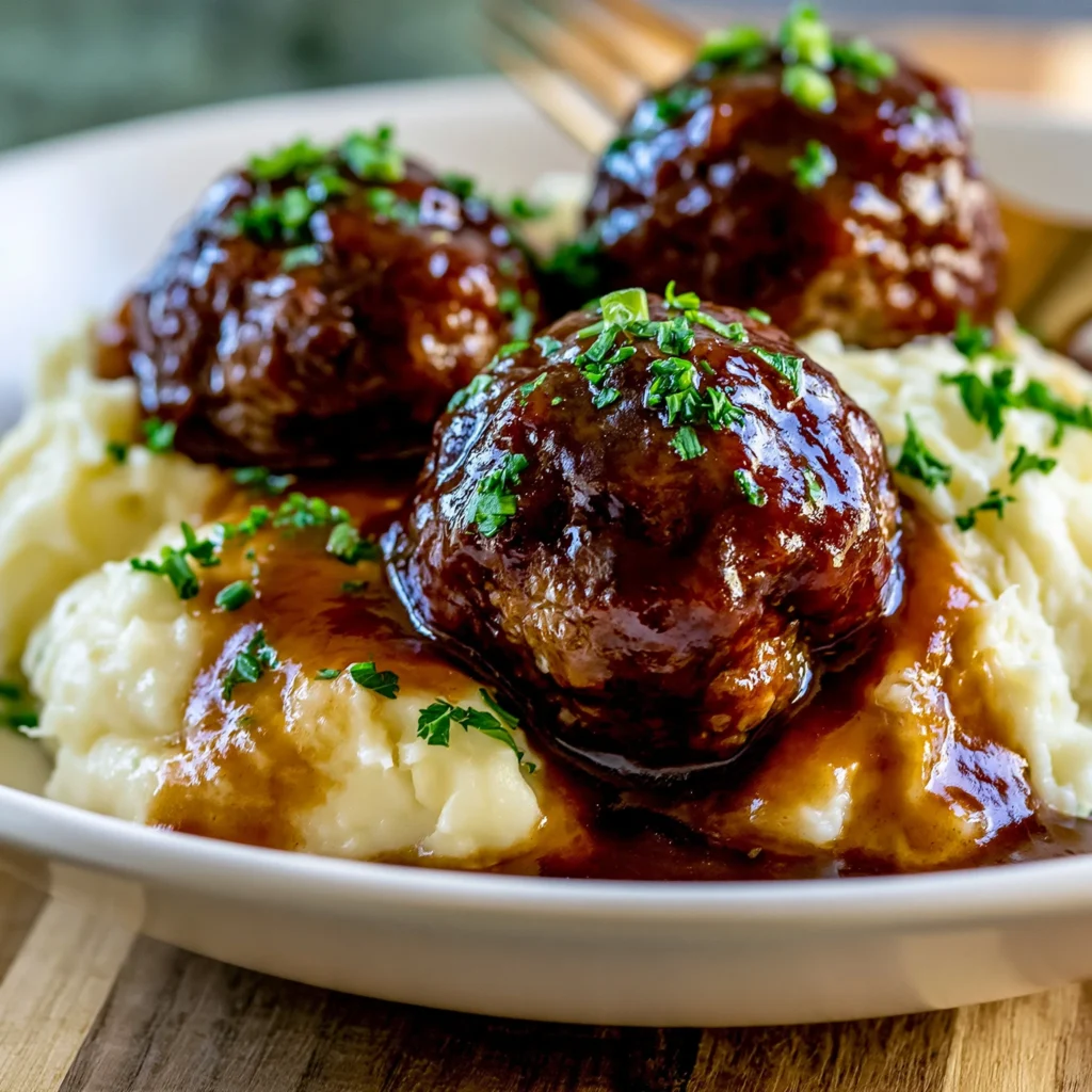 Savory Salisbury Steak Meatballs with Creamy Garlic Mash Recipe