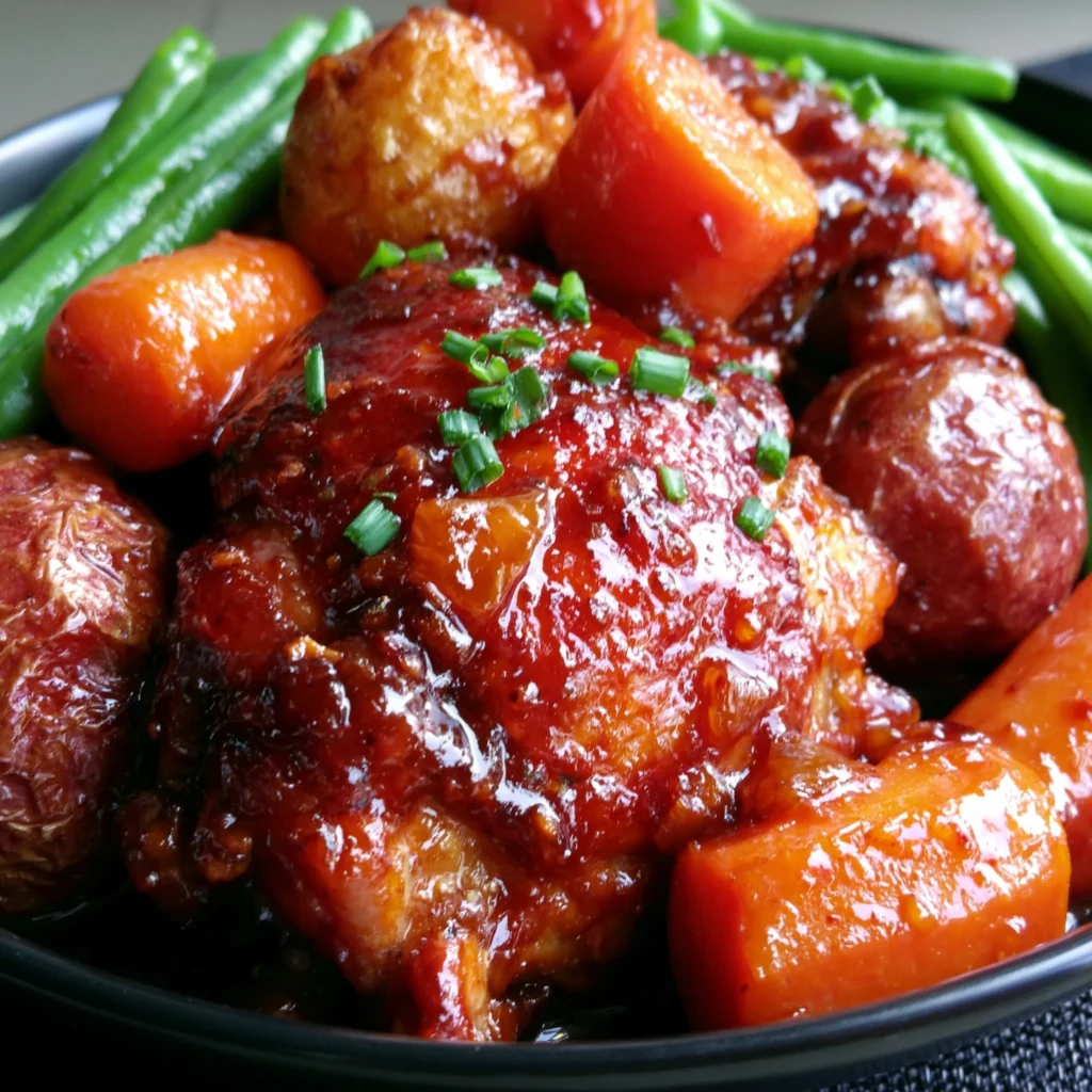 Slow Cooker Honey Garlic Chicken Recipe with Glazed Vegetables