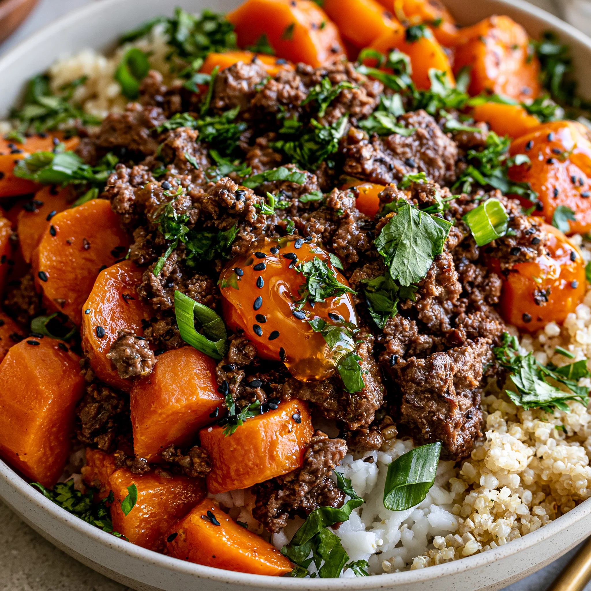 Spicy Sweet Beef Bowls with Honey Drizzle Recipe